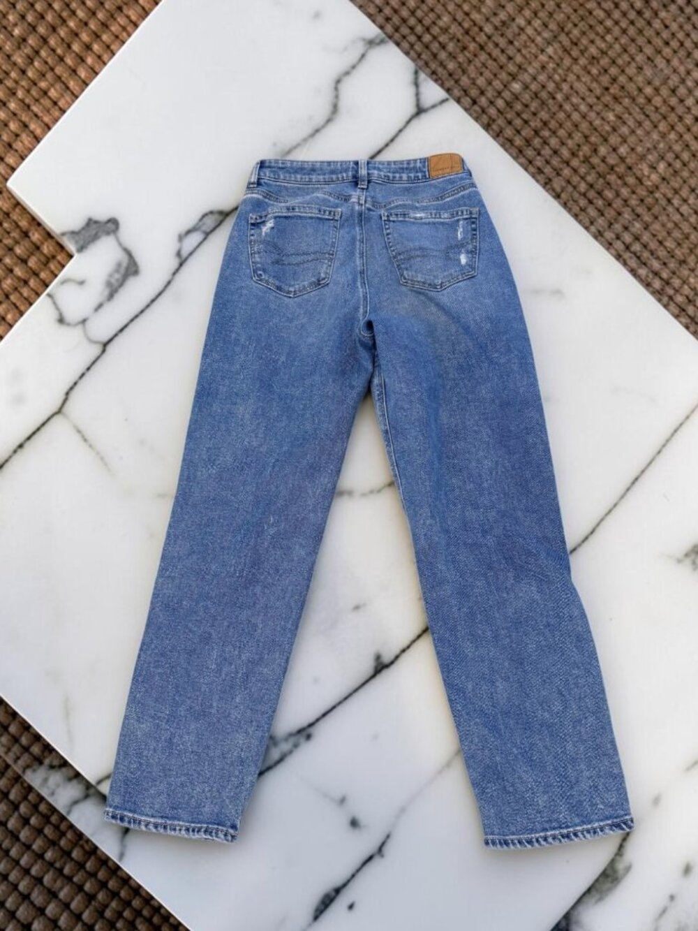 American Eagle Stretch Mom Straight Jeans Size 4 Distressed High Waist - Picture 9 of 12